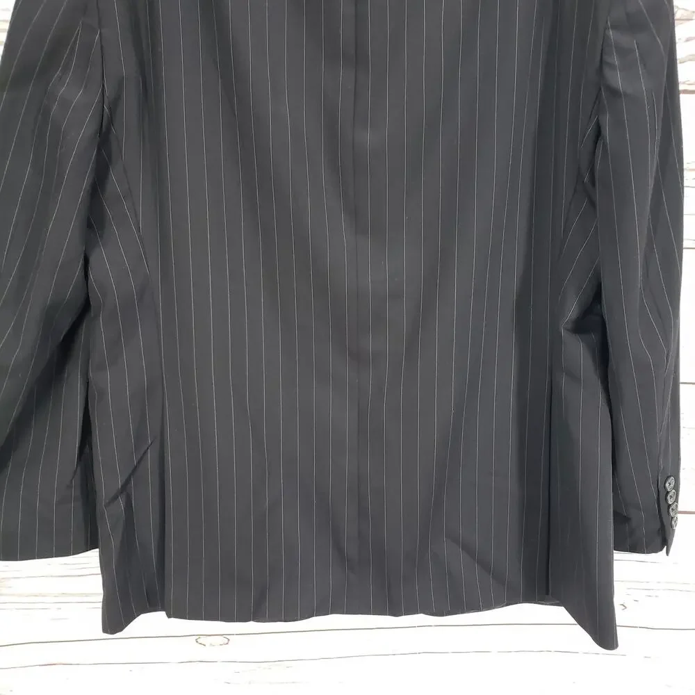 Chaps Men's Black Pinstriped 3 Buttons 100%Wool Sports Blazer Jacket 42S